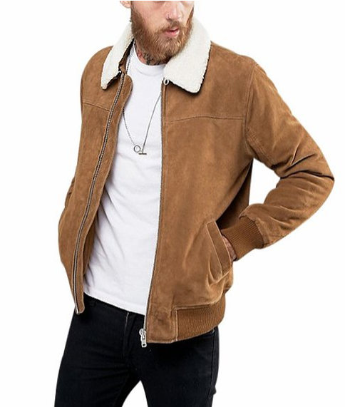 Suede jacket with fur collar