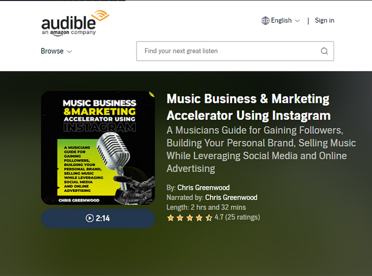 Music Business & Marketing Accelerator Using Instagram
A Musicians Guide for Gaining Followers, Building Your Personal Brand, Selling Music While Leveraging Social Media and Online Advertising
By: Chris Greenwood
Narrated by: Chris Greenwood
Produced by: Jude Manuel Creative