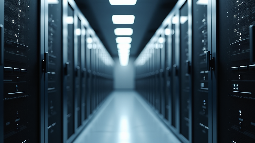 Eye-level view of a modern office server room with racks of equipment