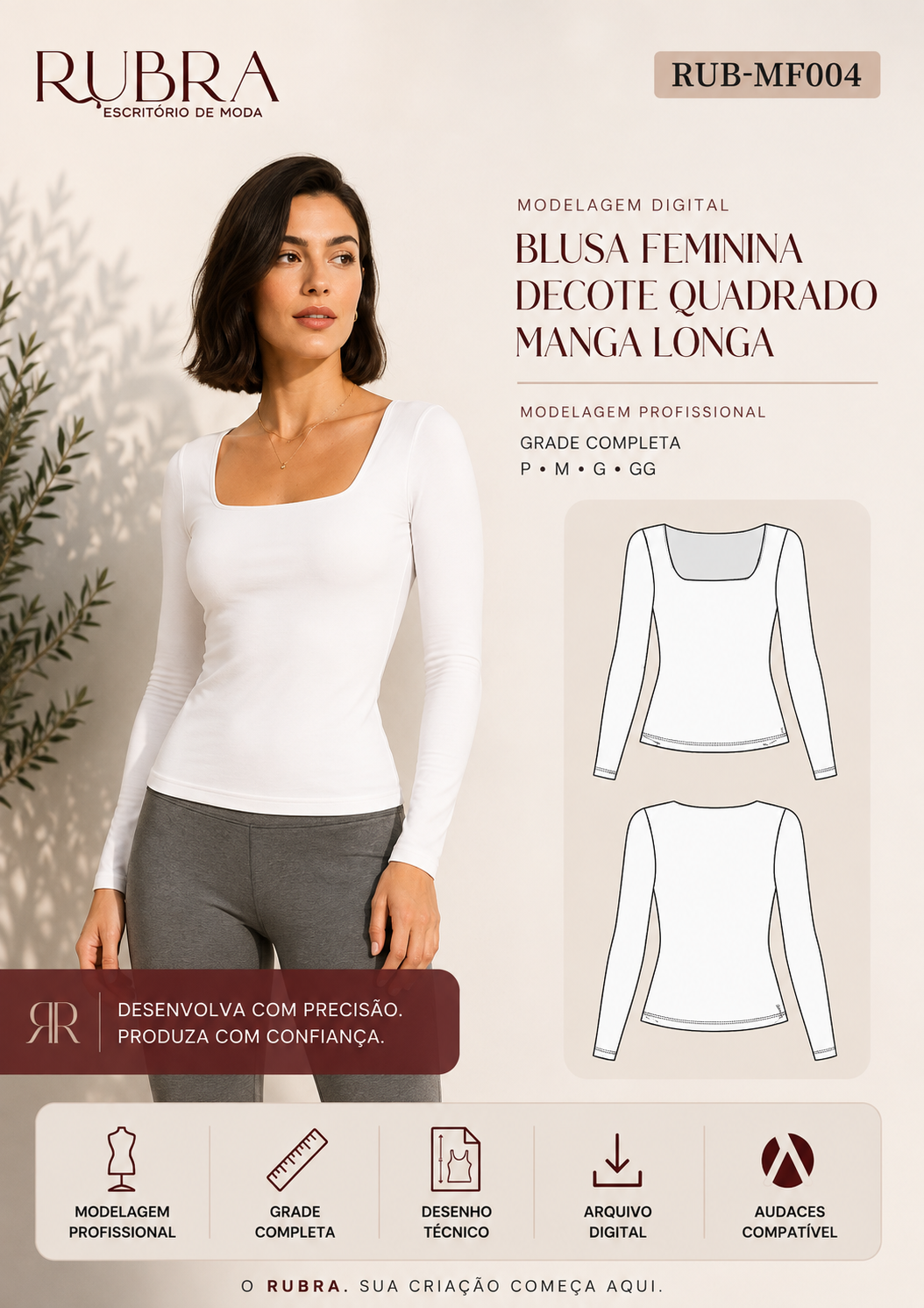 BLUSA FEM. DECOTE QUADRADO MANGA LONGA | RUB-MF004