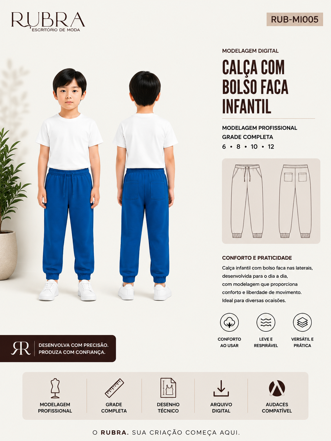 CALÇA COM BOLSO FACA INFANTIL | RUB-MI005