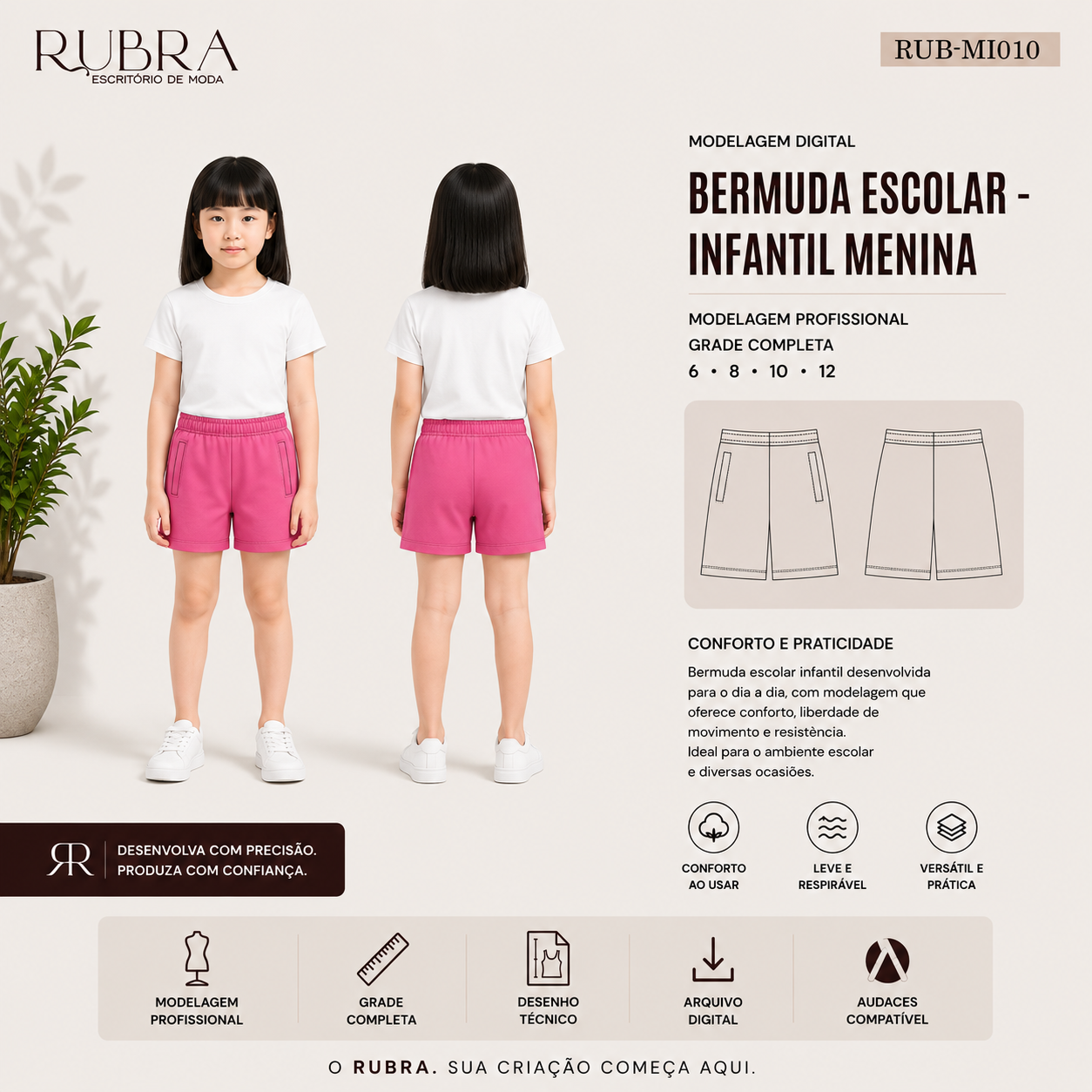BERMUDA ESCOLAR - INFANTIL MENINA | RUB-MI010