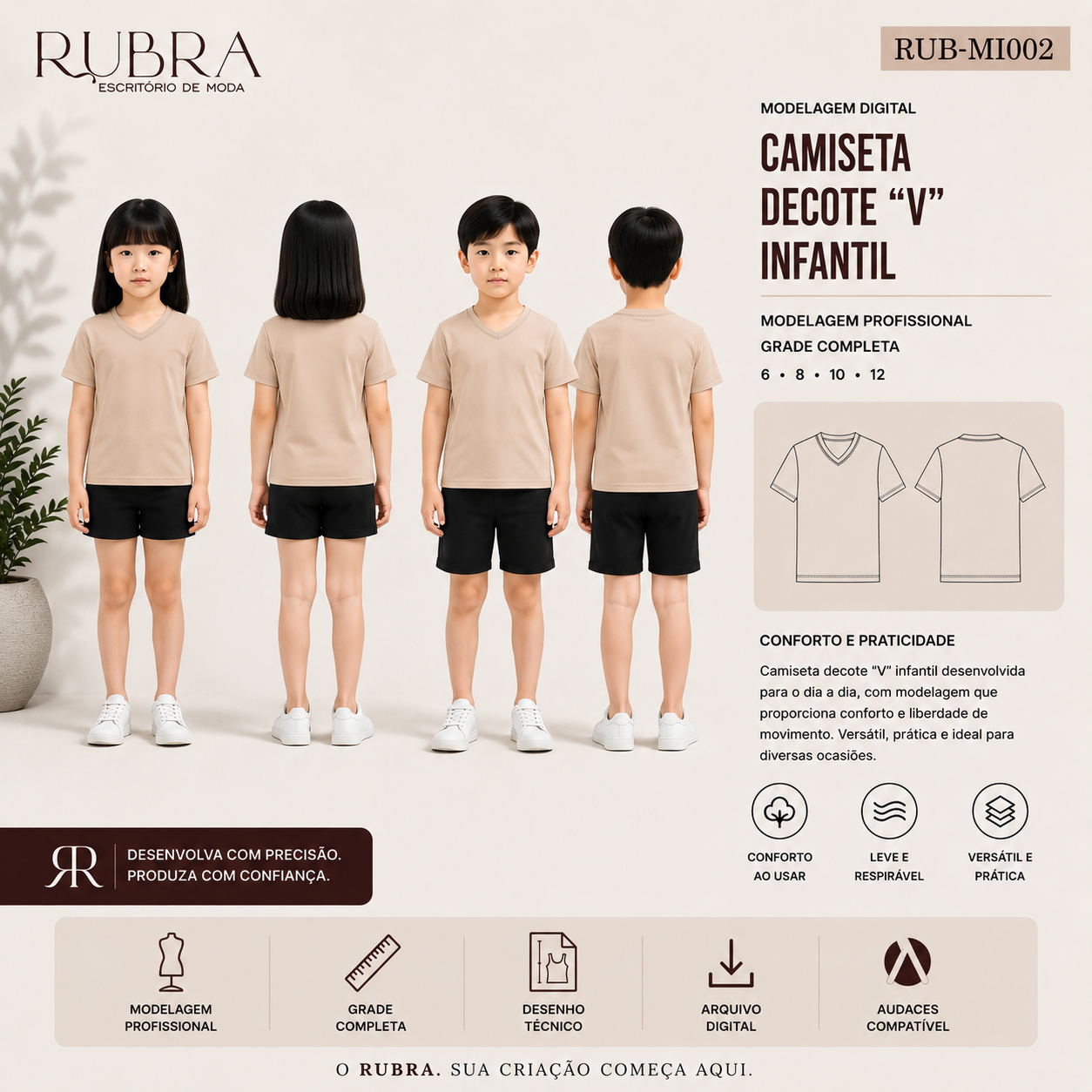 CAMISETA DECOTE ''V'' INFANTIL | RUB-MI002