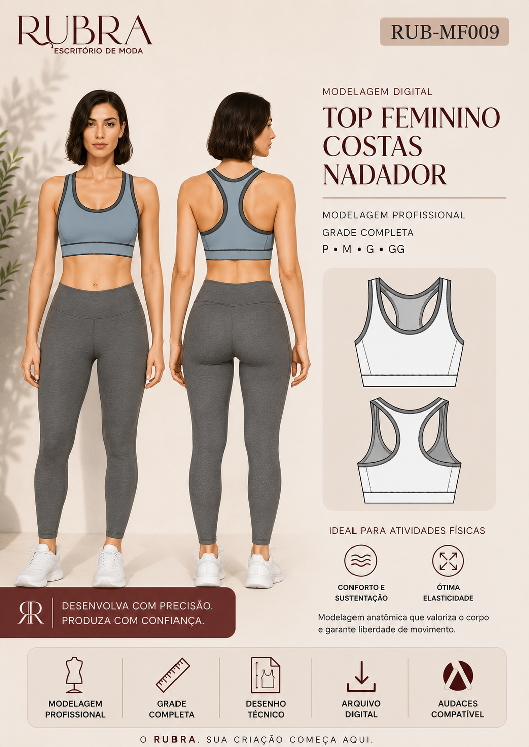 TOP FEM. POLIAMIDA COSTAS NADADOR COM ABERTURA PARA BOJO | RUB-MF009
