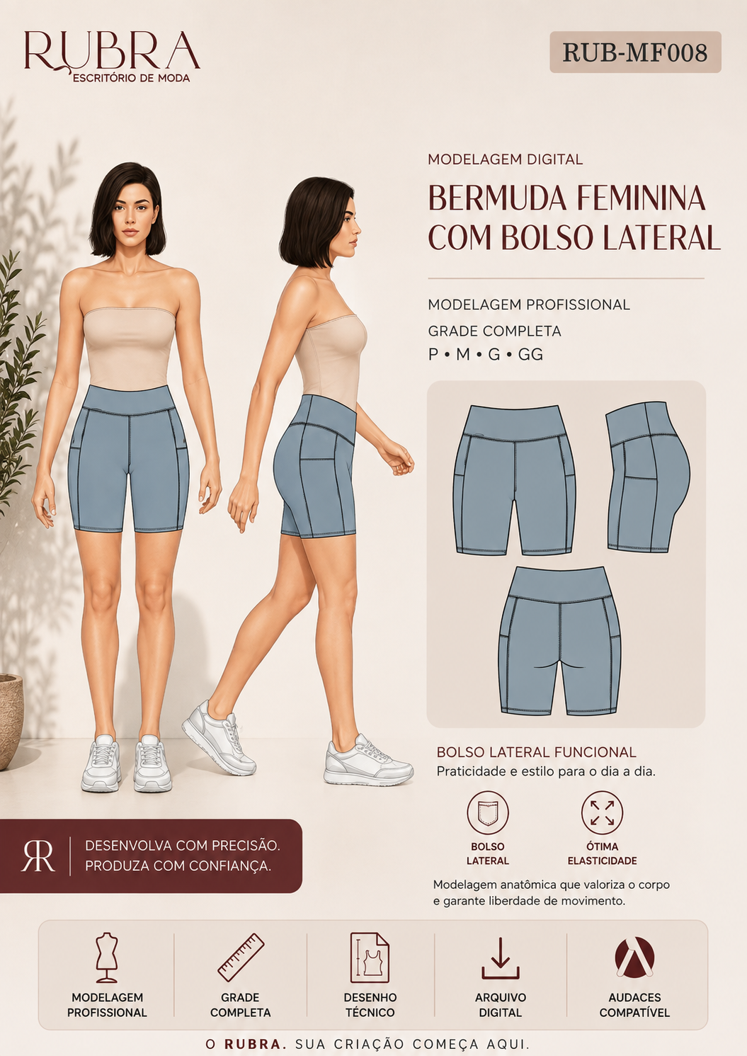 BERMUDA BIKE FEM. POLIAMIDA COM BOLSO LATERAL | RUB-MF008