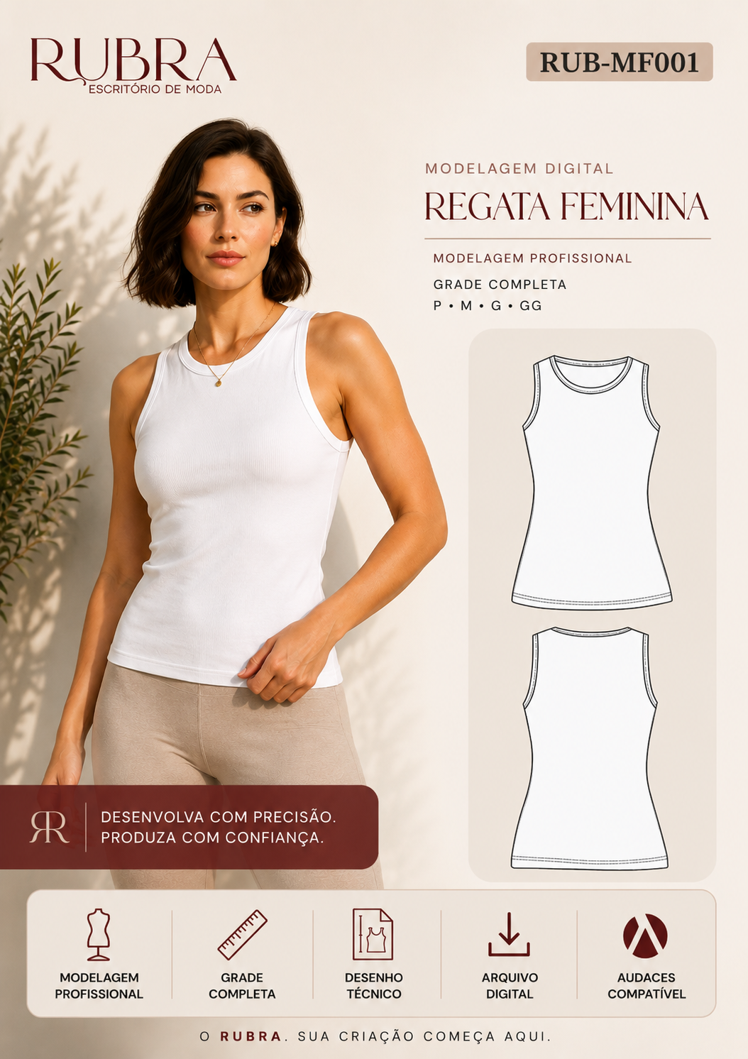 REGATA FEM. BÁSICA COM ALÇAS LARGAS | RUB-MF001