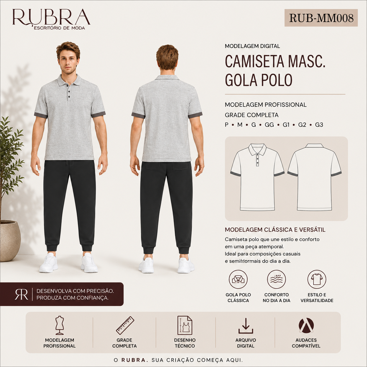 Camiseta Masc. Gola Polo em Piquet | RUB-MM008