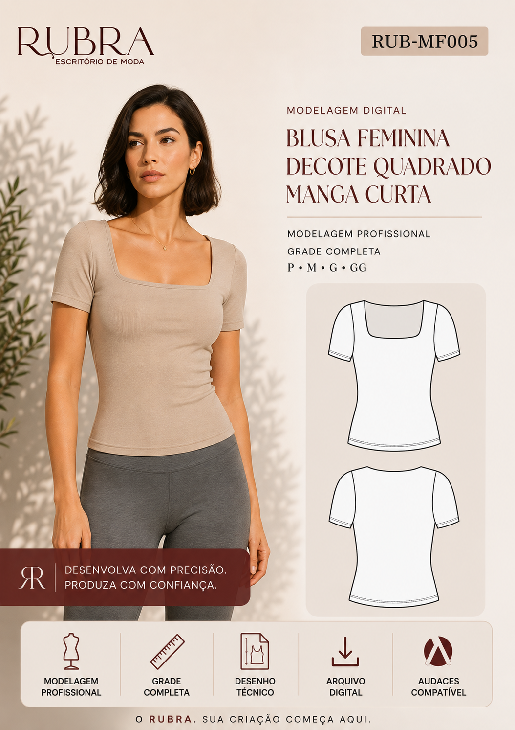 BLUSA FEM. DECOTE QUADRADO MANGA CURTA | RUB-MF005