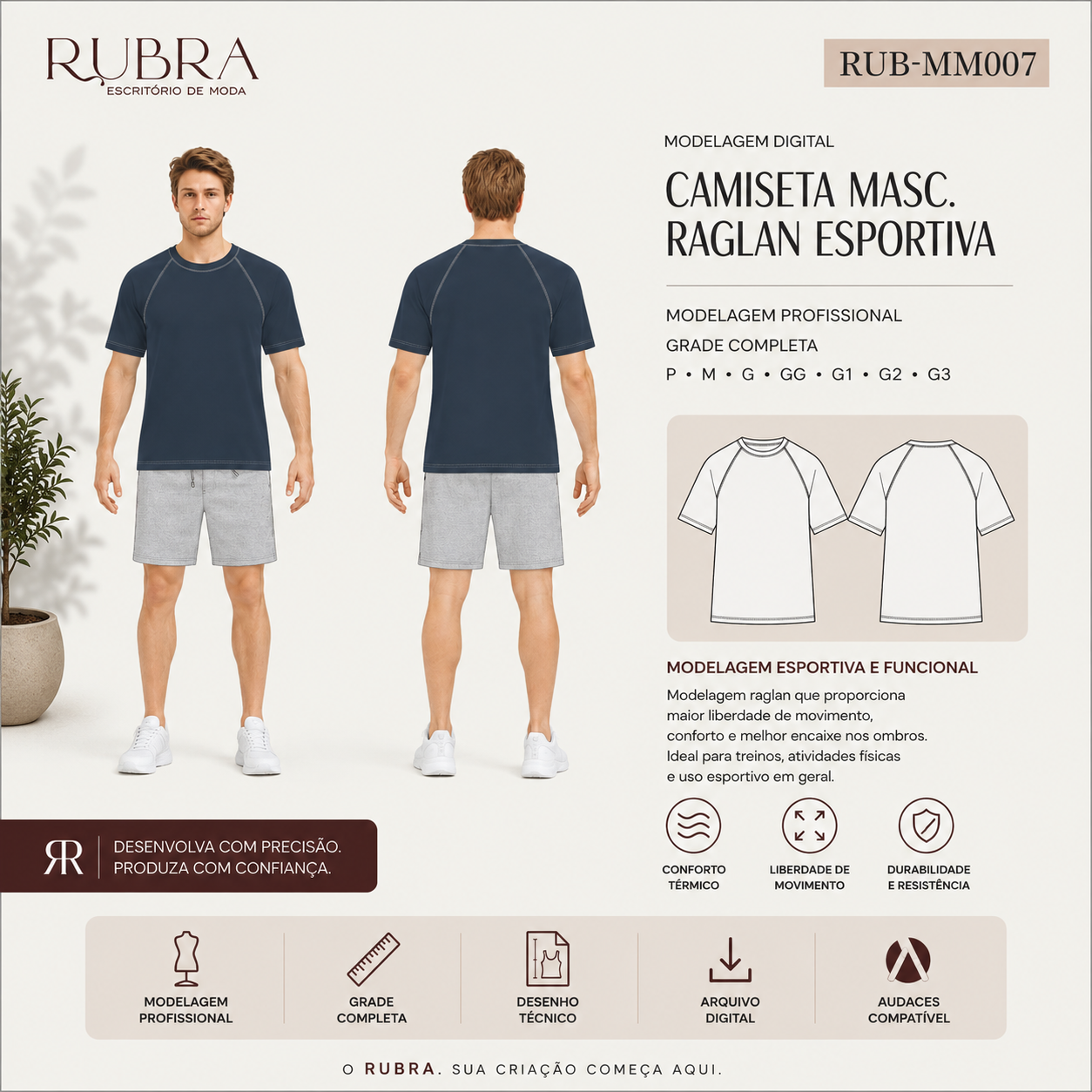 Camiseta Masc. Raglan Esportiva em Poliéster | RUB-MM007