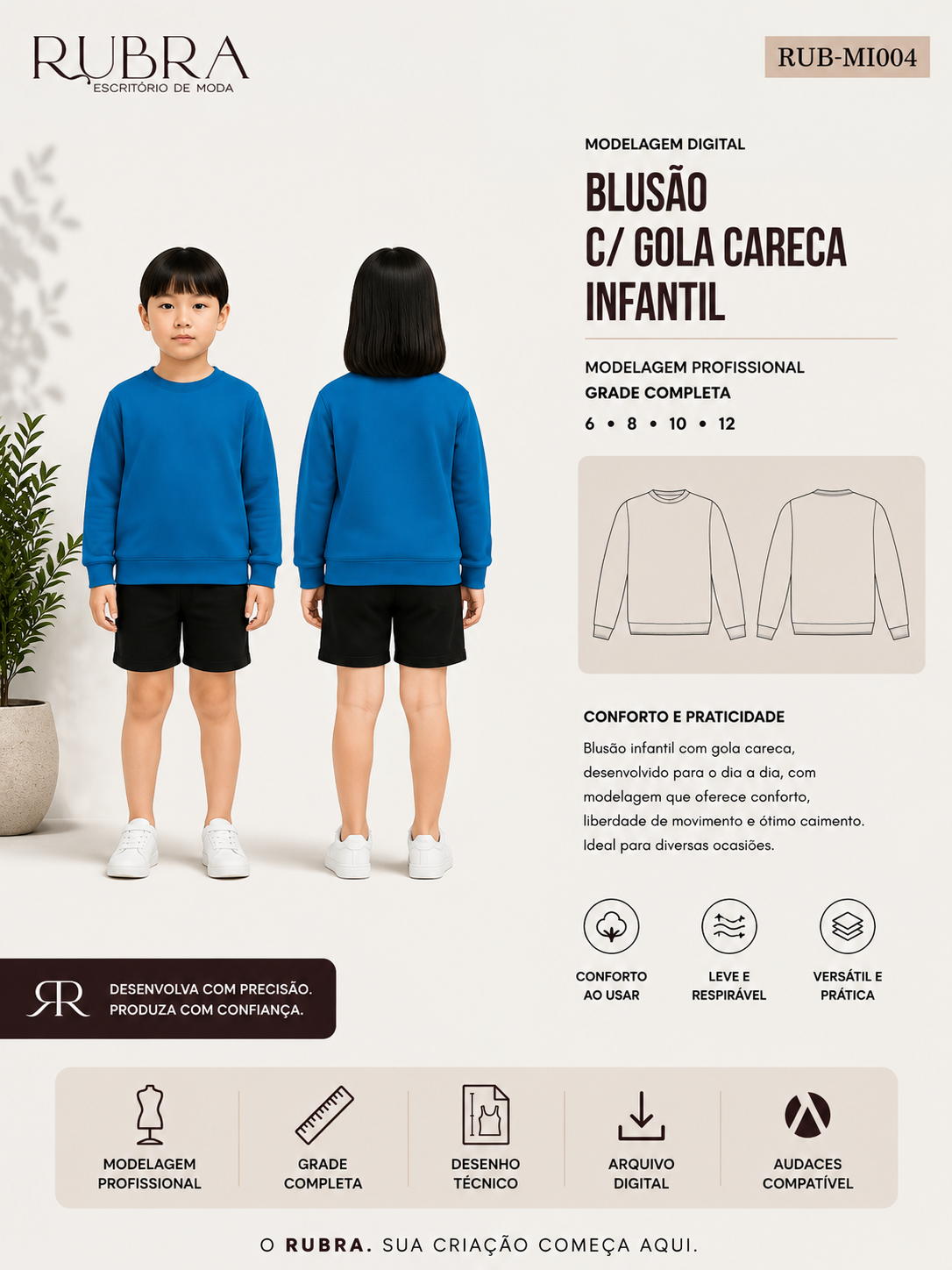 BLUSÃO C/ GOLA CARECA INFANTIL | RUB-MI004