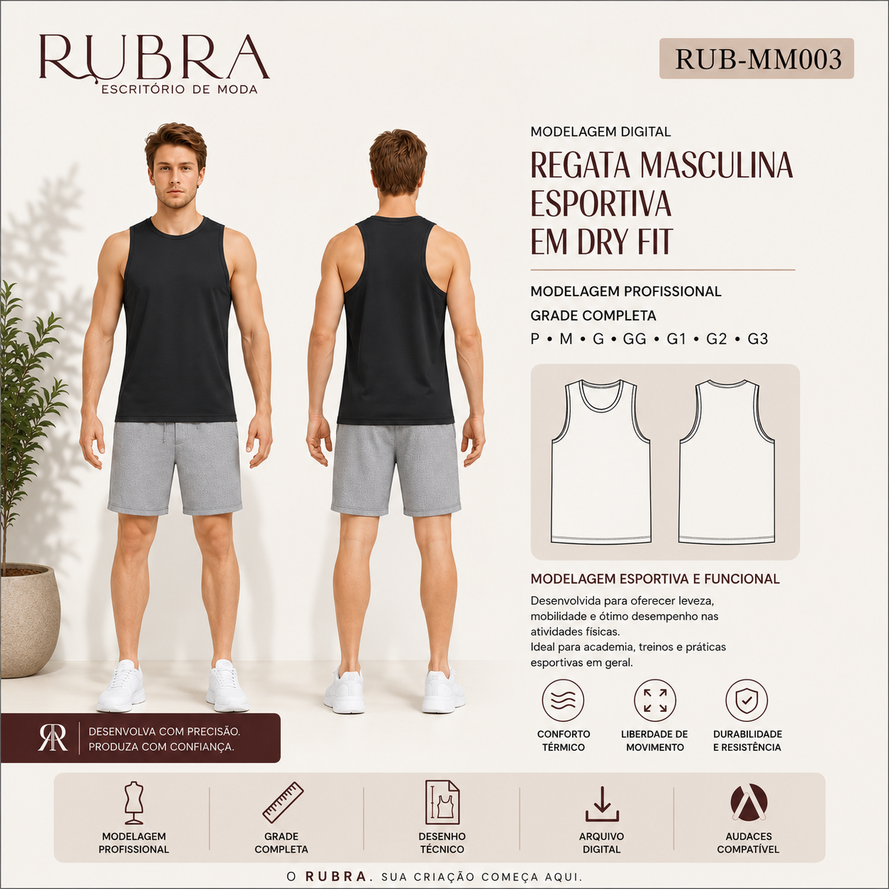 Regata Masculina Esportiva em Dry Fit | RUB-MM003