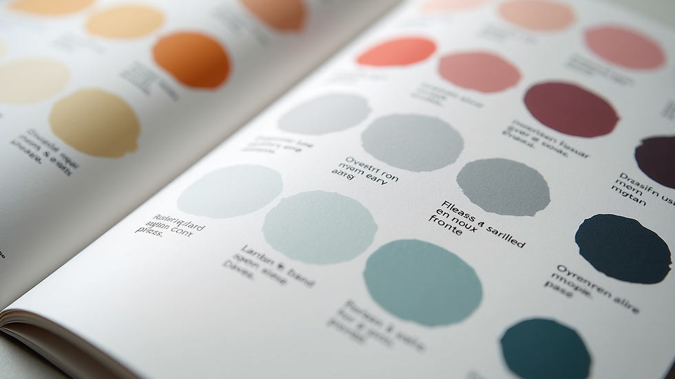 Close-up view of a brand guideline booklet showing colour swatches and typography