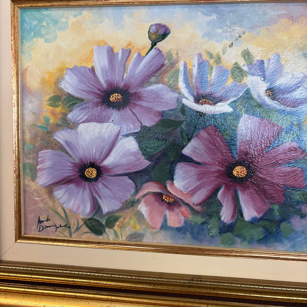Thumbnail: Vintage flower painting, original "still life" oil on canvas in gilt frame