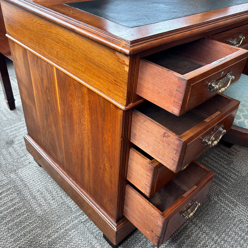 Thumbnail: Beautiful antique Dickinson pedestal writing desk with green leather top