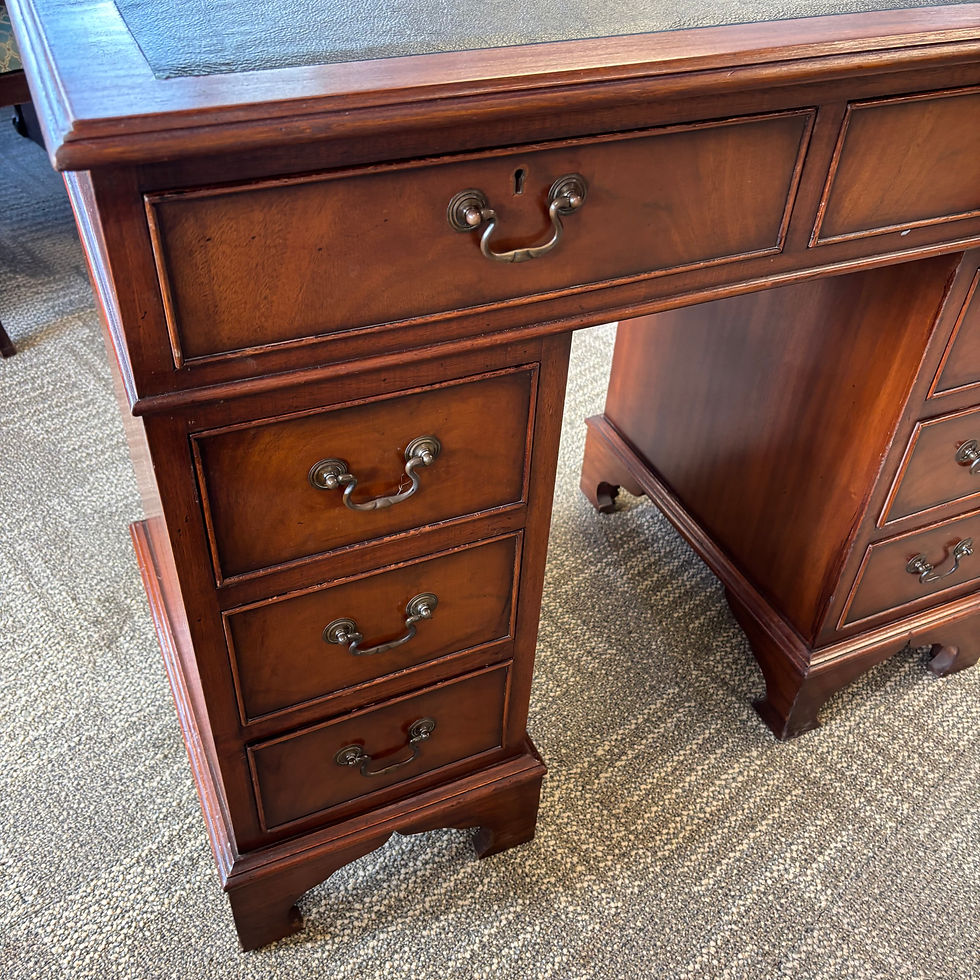 Thumbnail: Mahogany green leather top twin pedestal writing desk