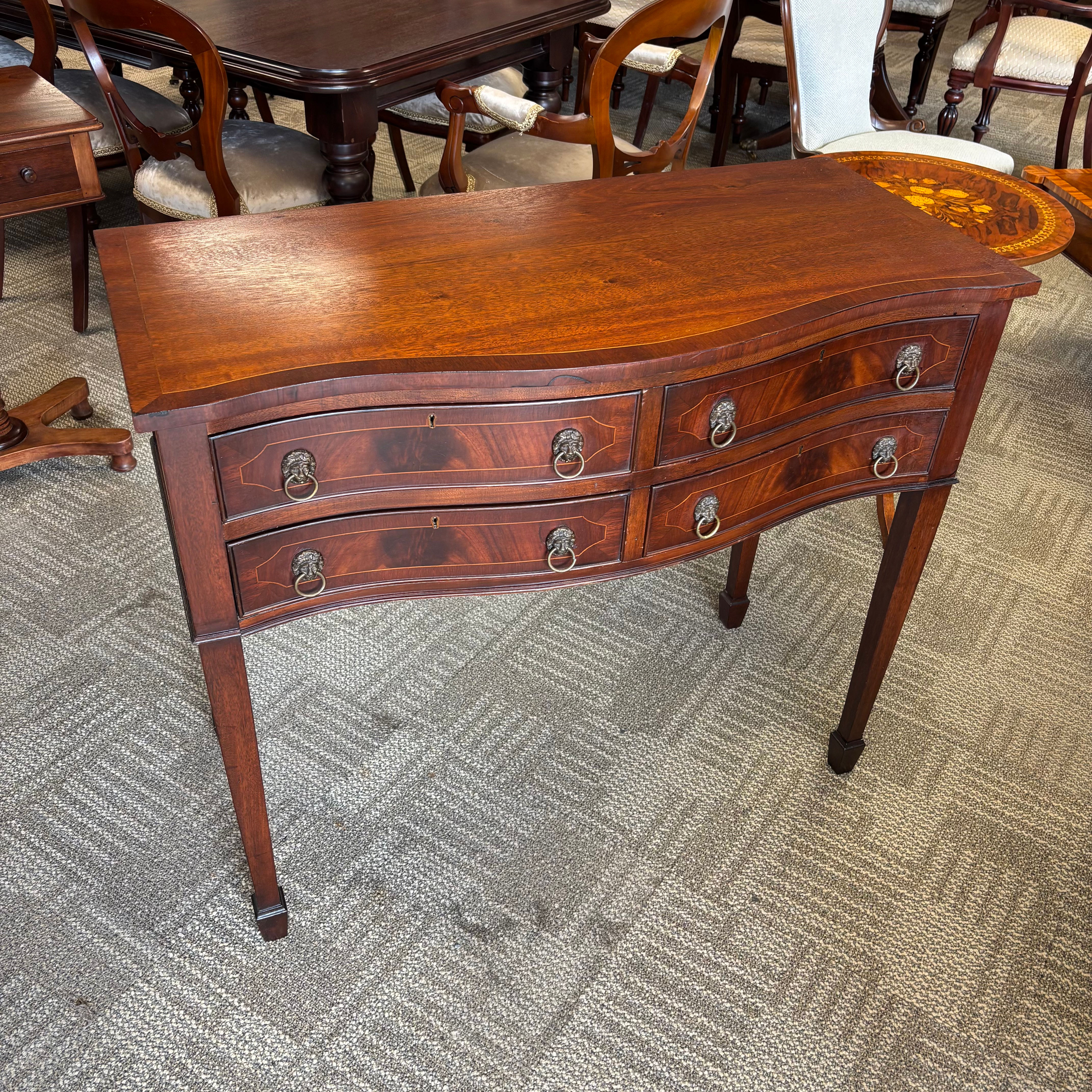 Fabulous mahogany flamed bow fronted console table