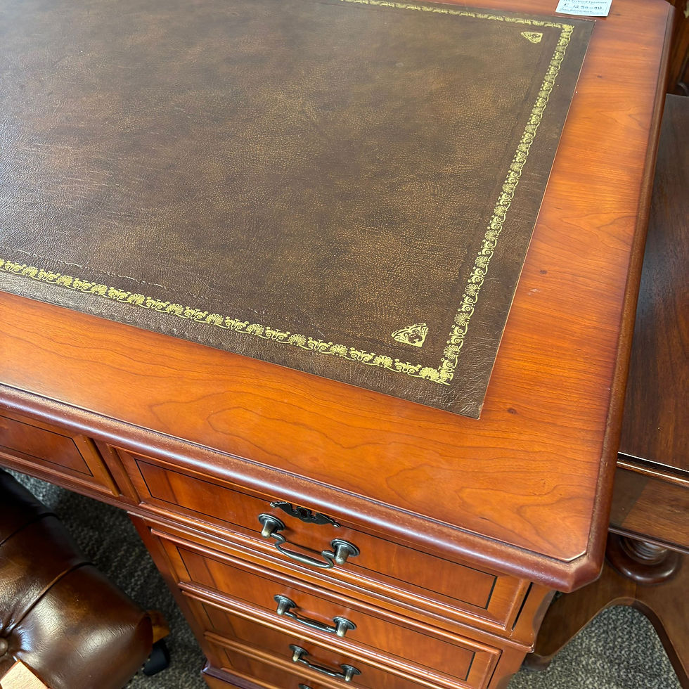 Thumbnail: Twin pedestal writing desk with a tan leather top