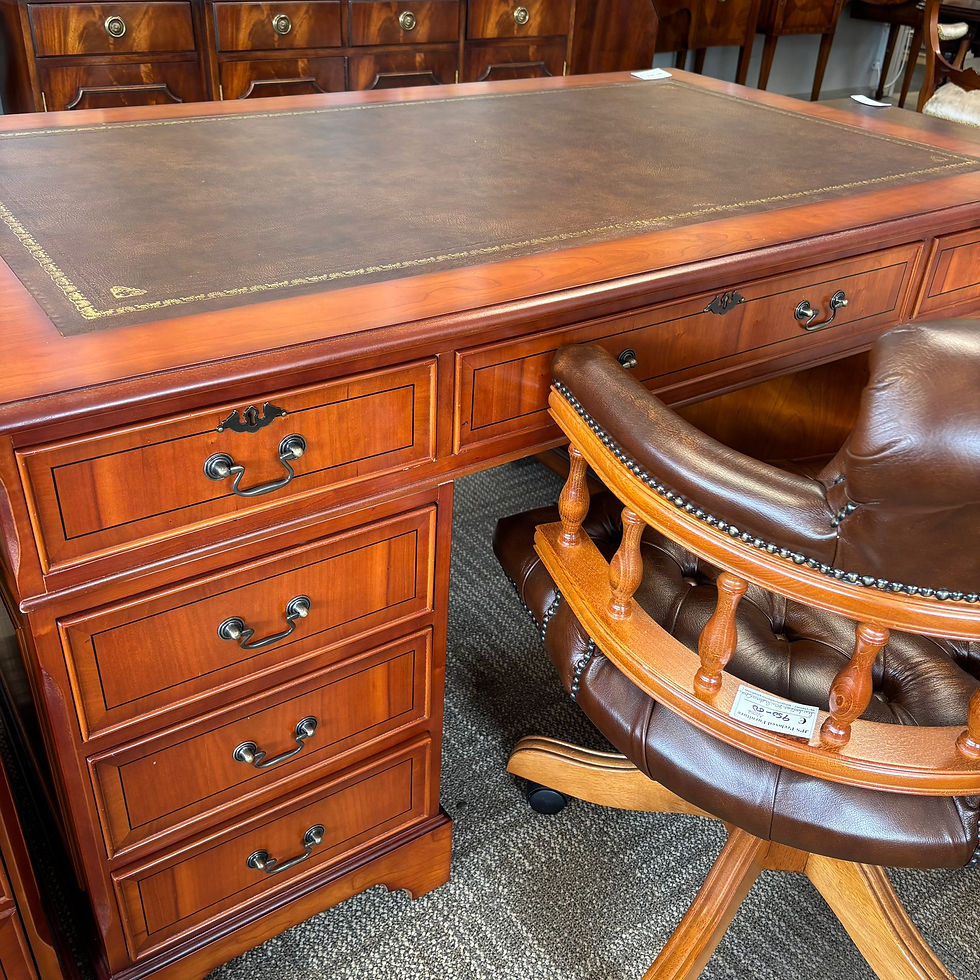 Thumbnail: Twin pedestal writing desk with a tan leather top