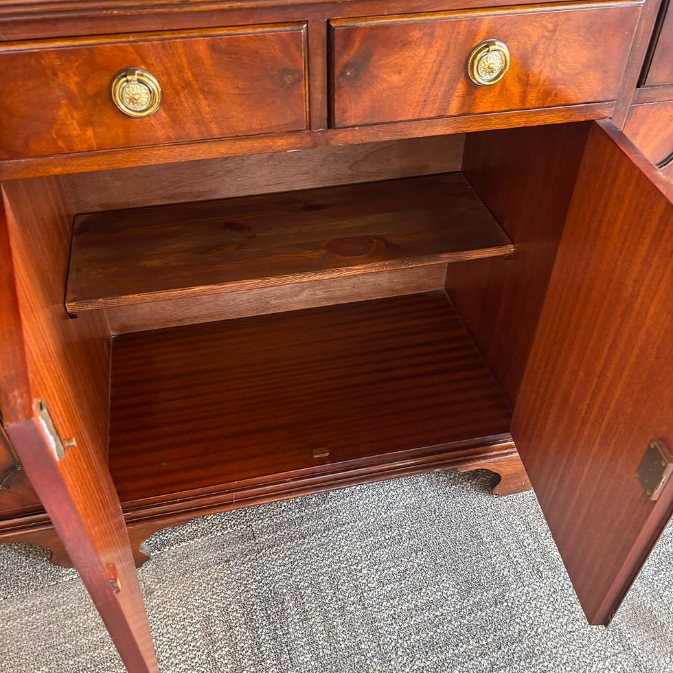 Thumbnail: Fabulous mahogany flamed breakfront four drawer / door sideboard