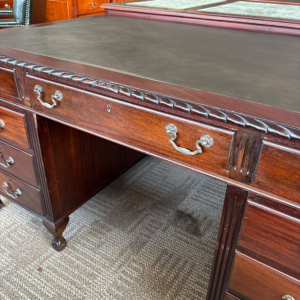 Thumbnail: 19th century mahogany roped edge pedestal writing desk with green leather top