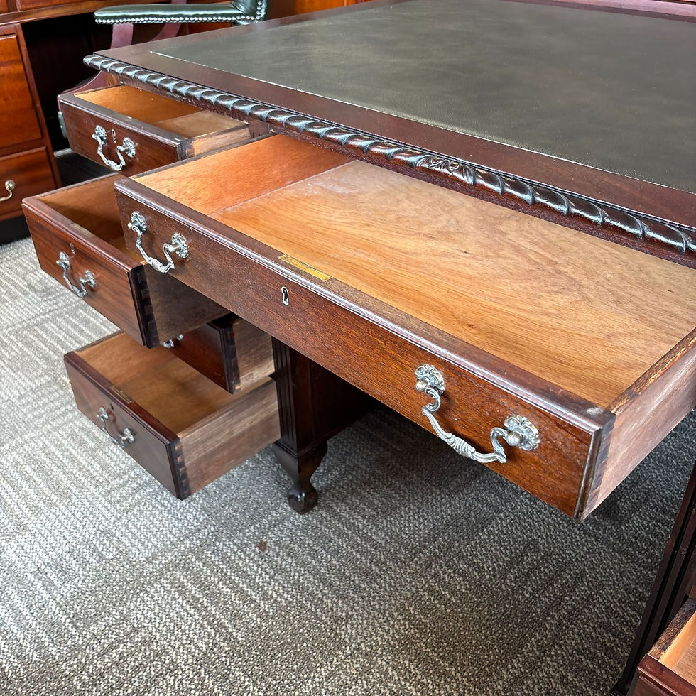 Thumbnail: 19th century mahogany roped edge pedestal writing desk with green leather top