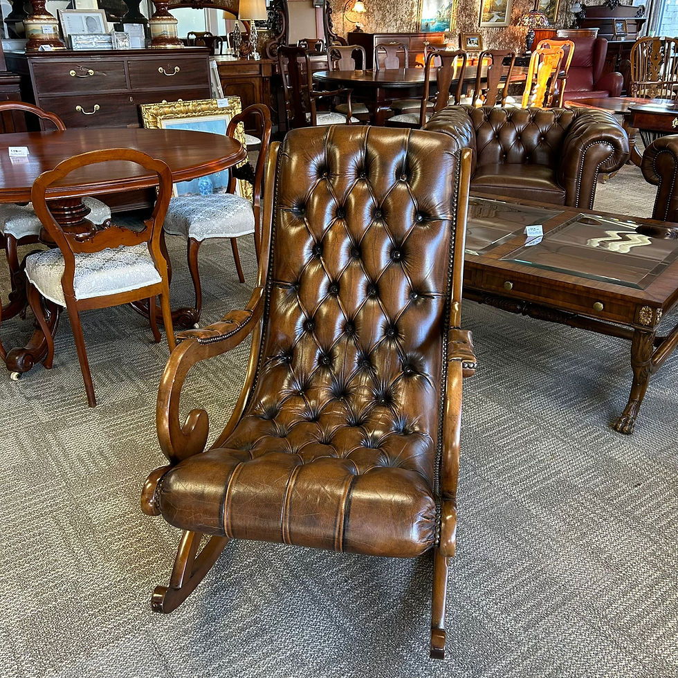 Fabulous tan leather buttoned back slipper rocking chair