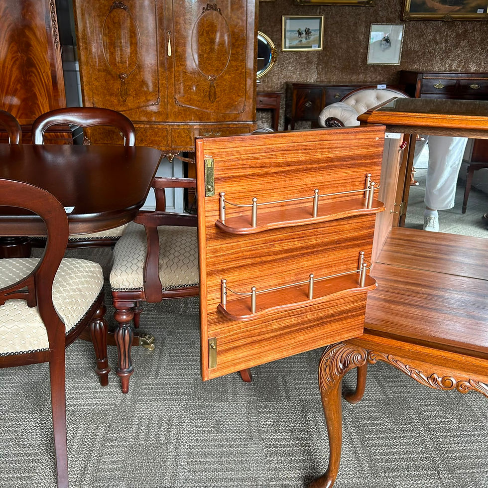 Thumbnail: Vintage Queen Anne burr walnut cocktail drinks cabinet with a light inside