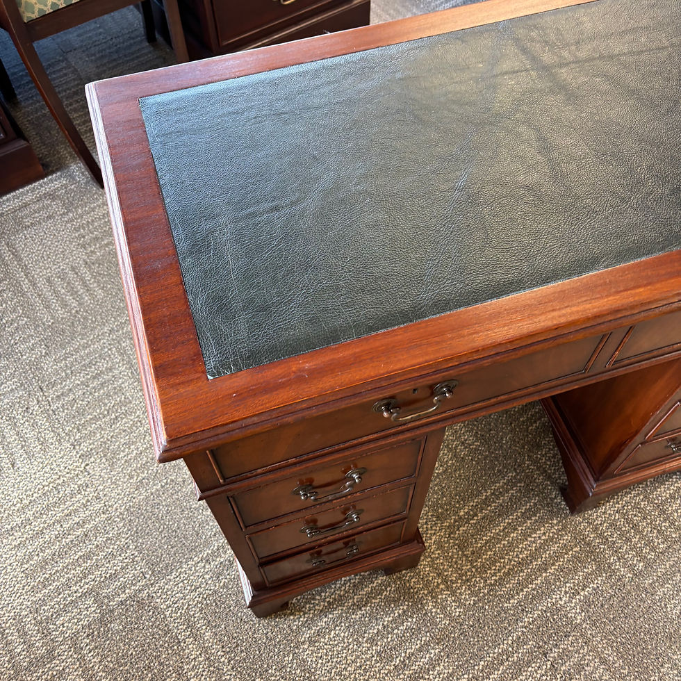 Thumbnail: Mahogany green leather top twin pedestal writing desk