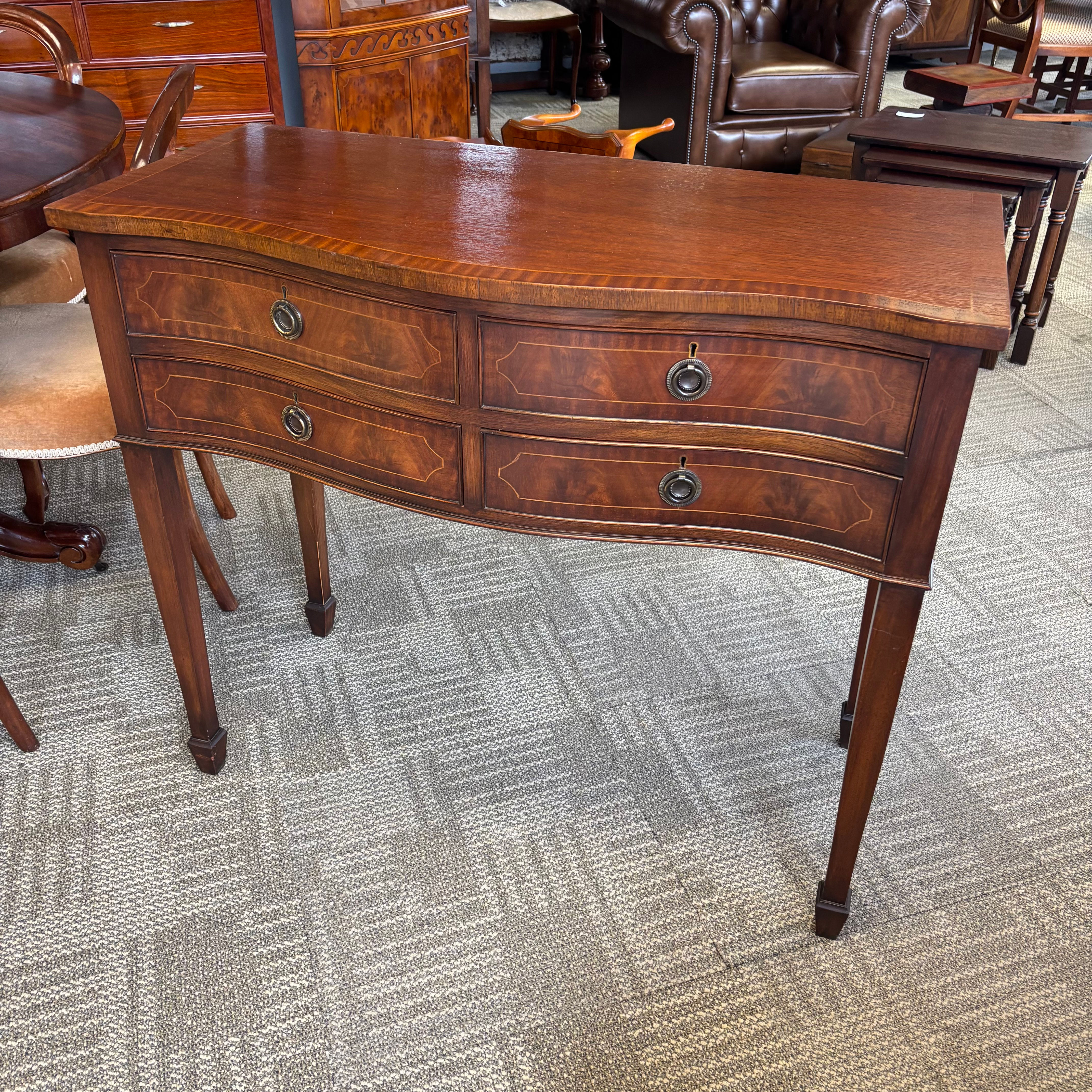 Fabulous mahogany flamed bow fronted console table