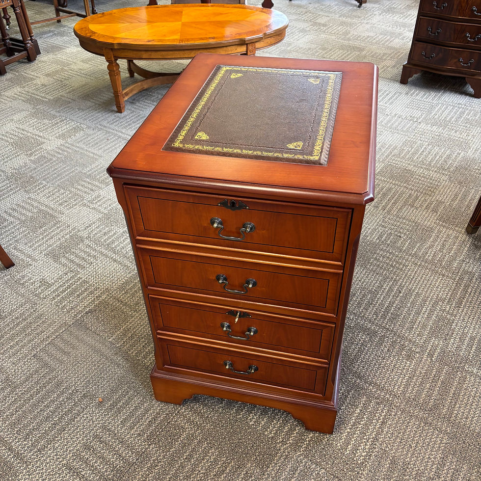 Thumbnail: Tan leather top two drawer filing cabinet