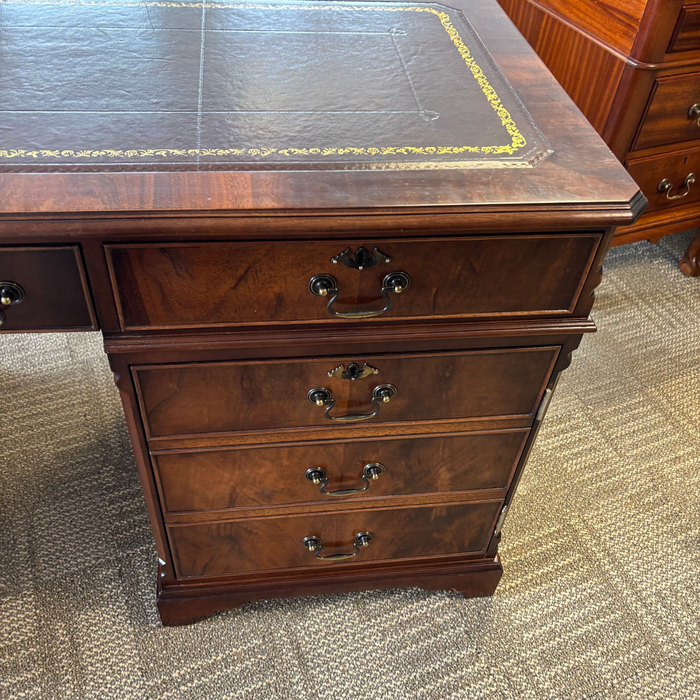 Thumbnail: Mahogany flamed red leather top twin pedestal computers writing desk