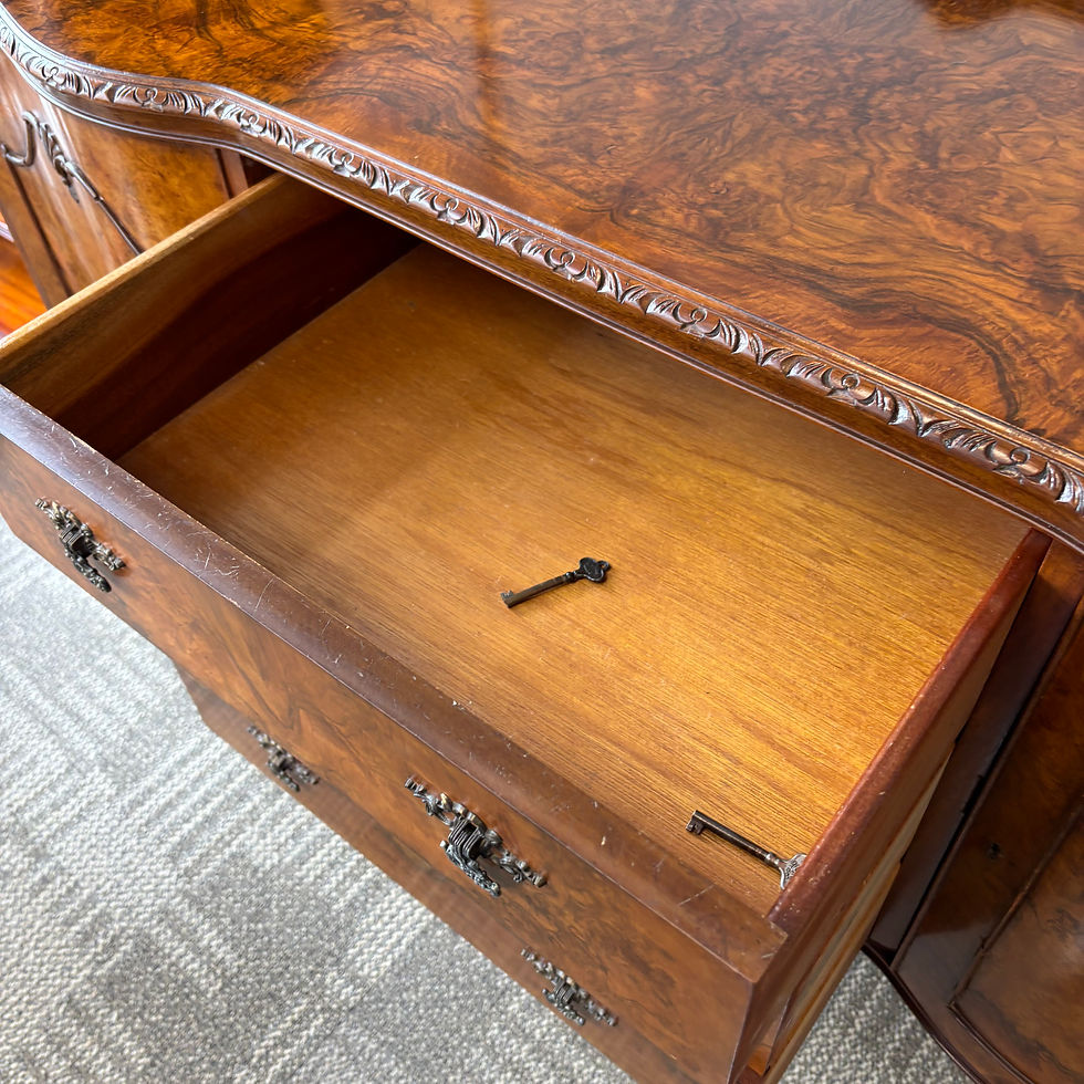 Thumbnail: Burr walnut serpentine sideboard