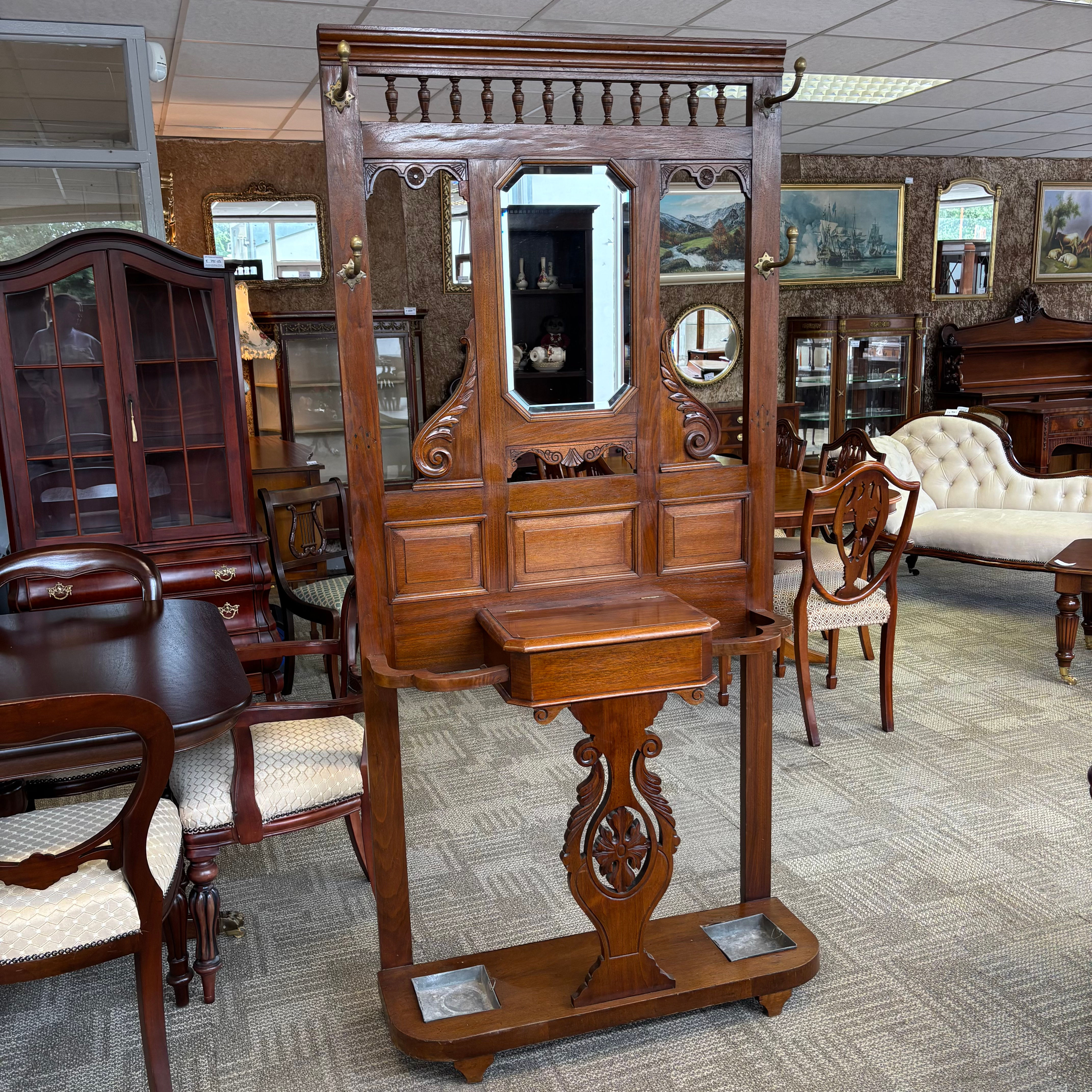 Victorian oak hall stand & centre mirror