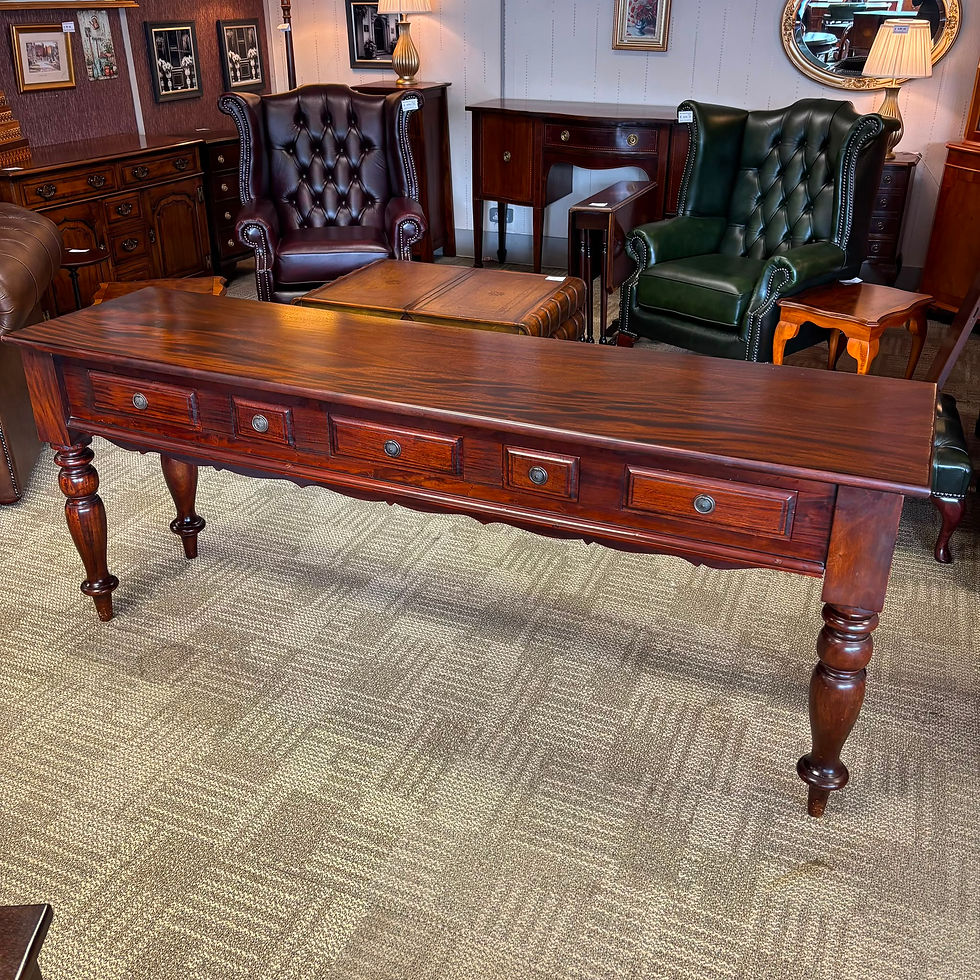 Thumbnail: Elegant antique-style, five-drawer mahogany console hall table