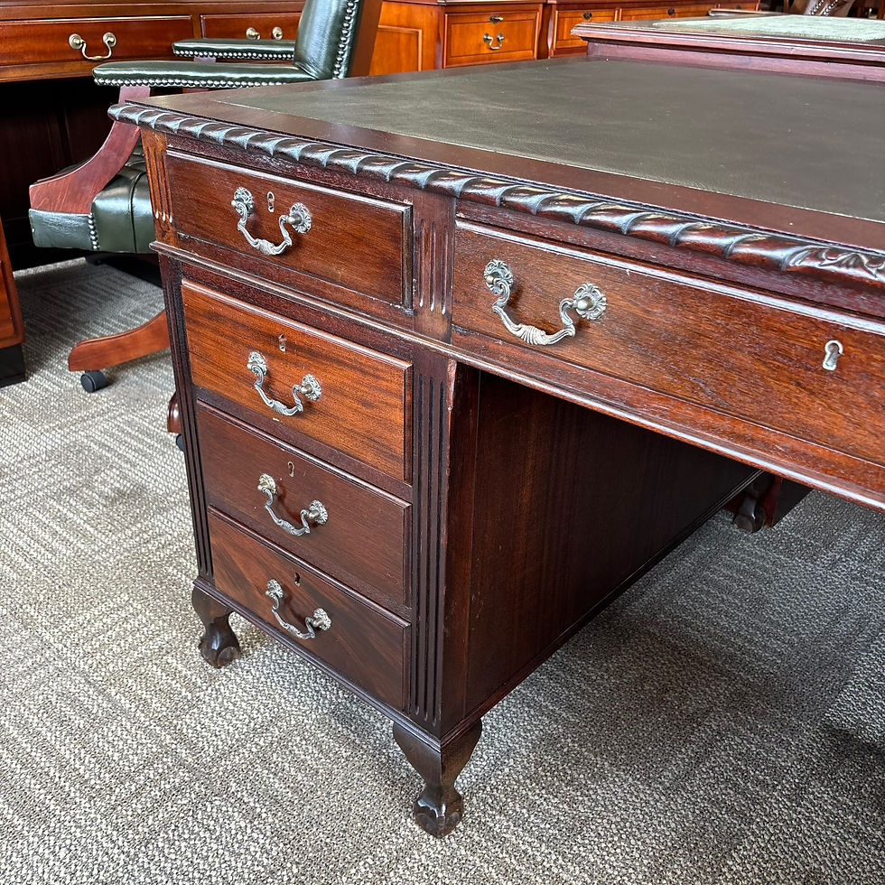 Thumbnail: 19th century mahogany roped edge pedestal writing desk with green leather top