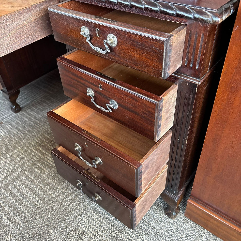 Thumbnail: 19th century mahogany roped edge pedestal writing desk with green leather top