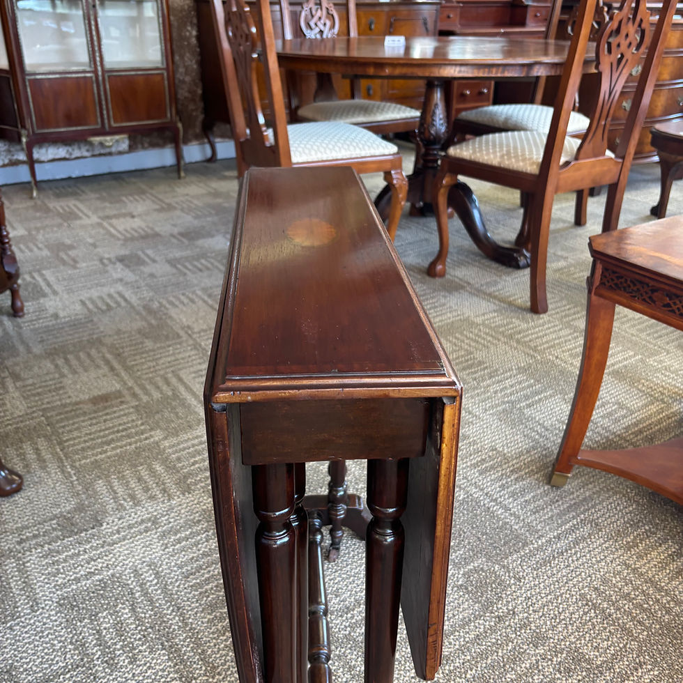 Thumbnail: Edwardian inlaid mahogany Sutherland drop leaf couch side table