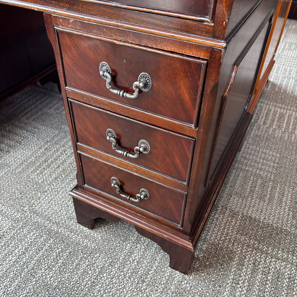 Thumbnail: Mahogany flamed green leather top twin pedestal writing desk