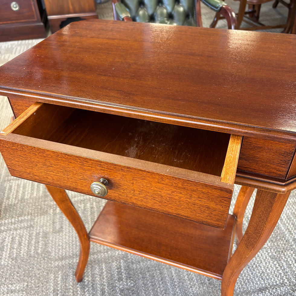 Thumbnail: Charming mahogany two-tier side table featuring a practical single drawer