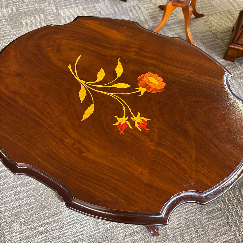 Thumbnail: Beautiful mahogany floral marquetry shaped edge occasional side