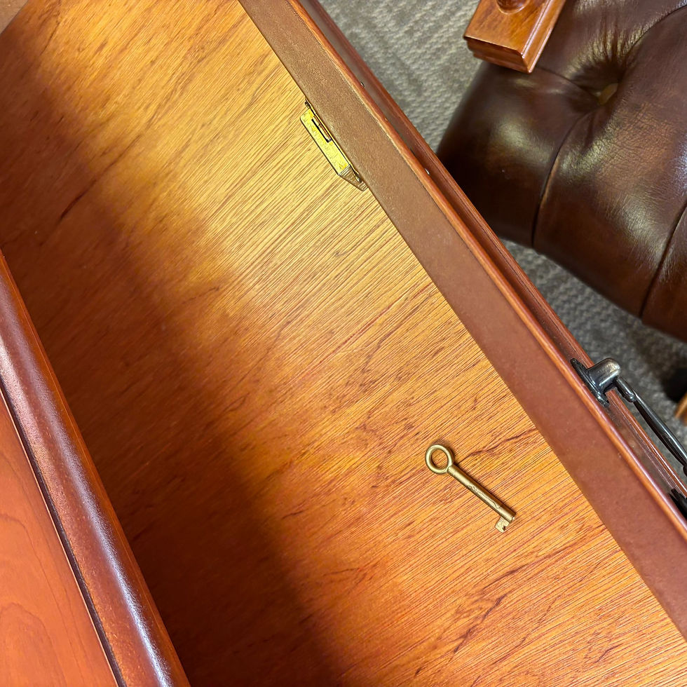 Thumbnail: Twin pedestal writing desk with a tan leather top