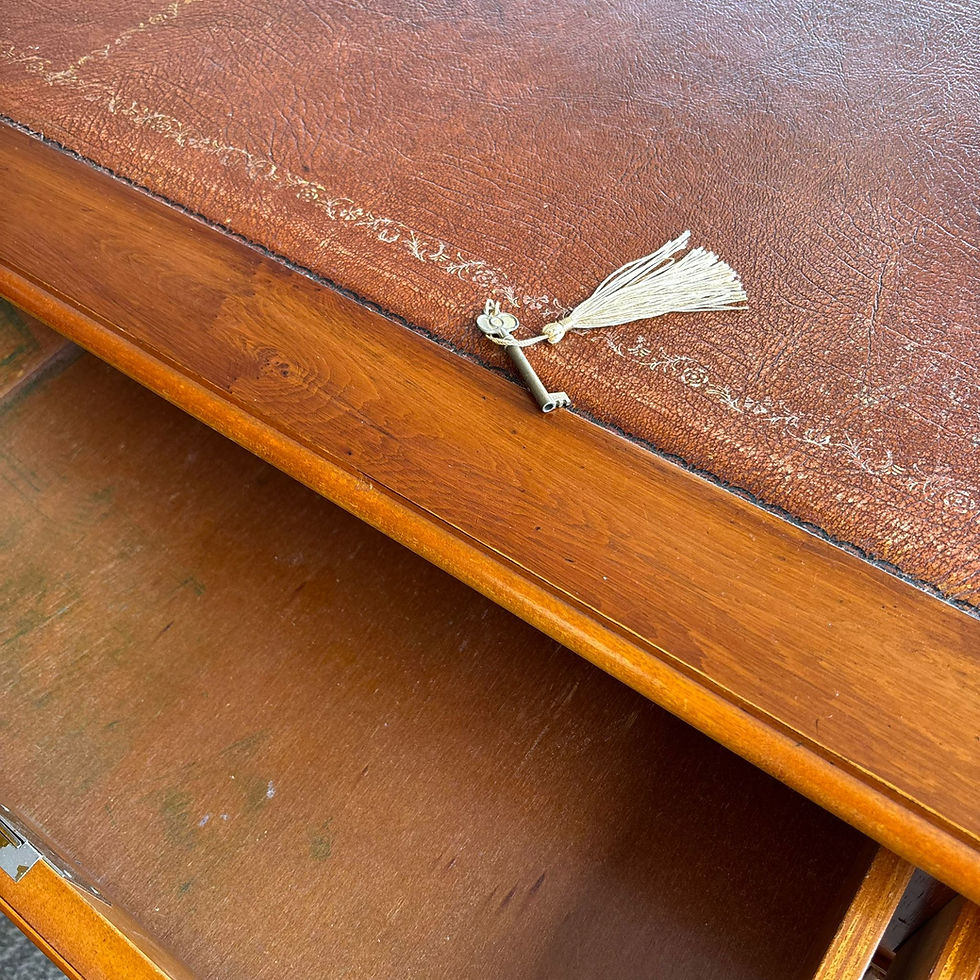 Thumbnail: Yew twin pedestal writing desk with tan leather top