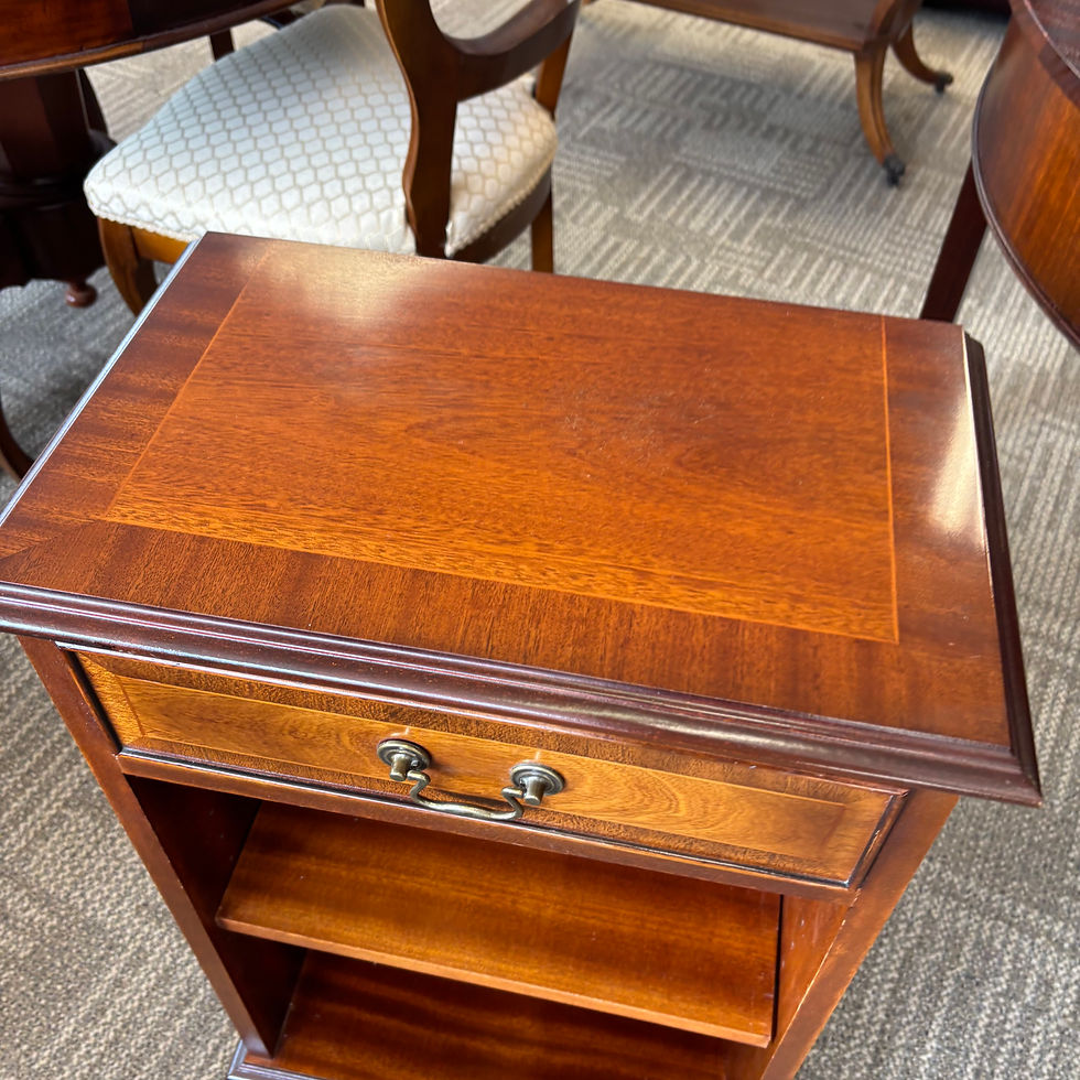 Thumbnail: Mahogany bedside cabinet / lamp table with drawer and open shelf