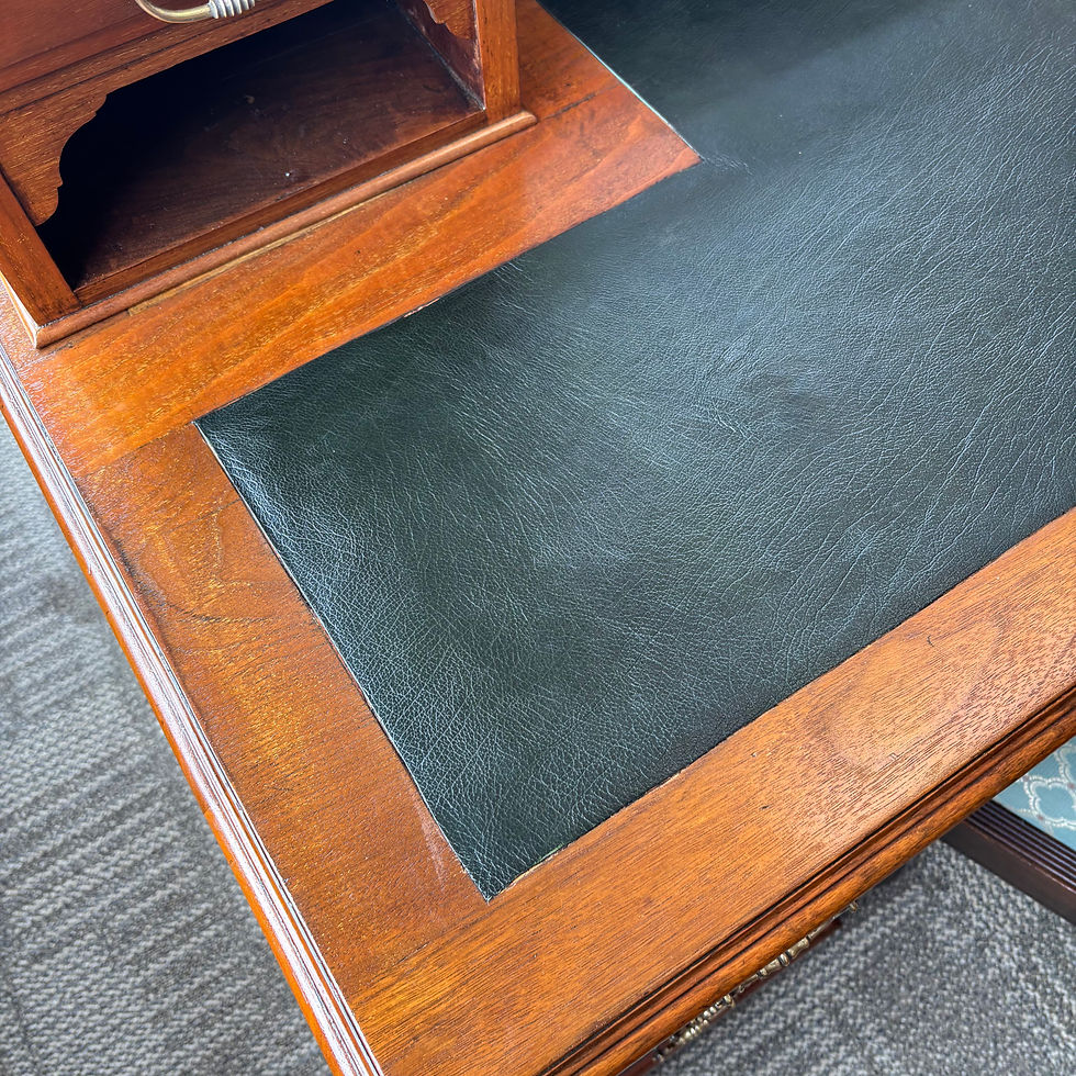 Thumbnail: Beautiful antique Dickinson pedestal writing desk with green leather top