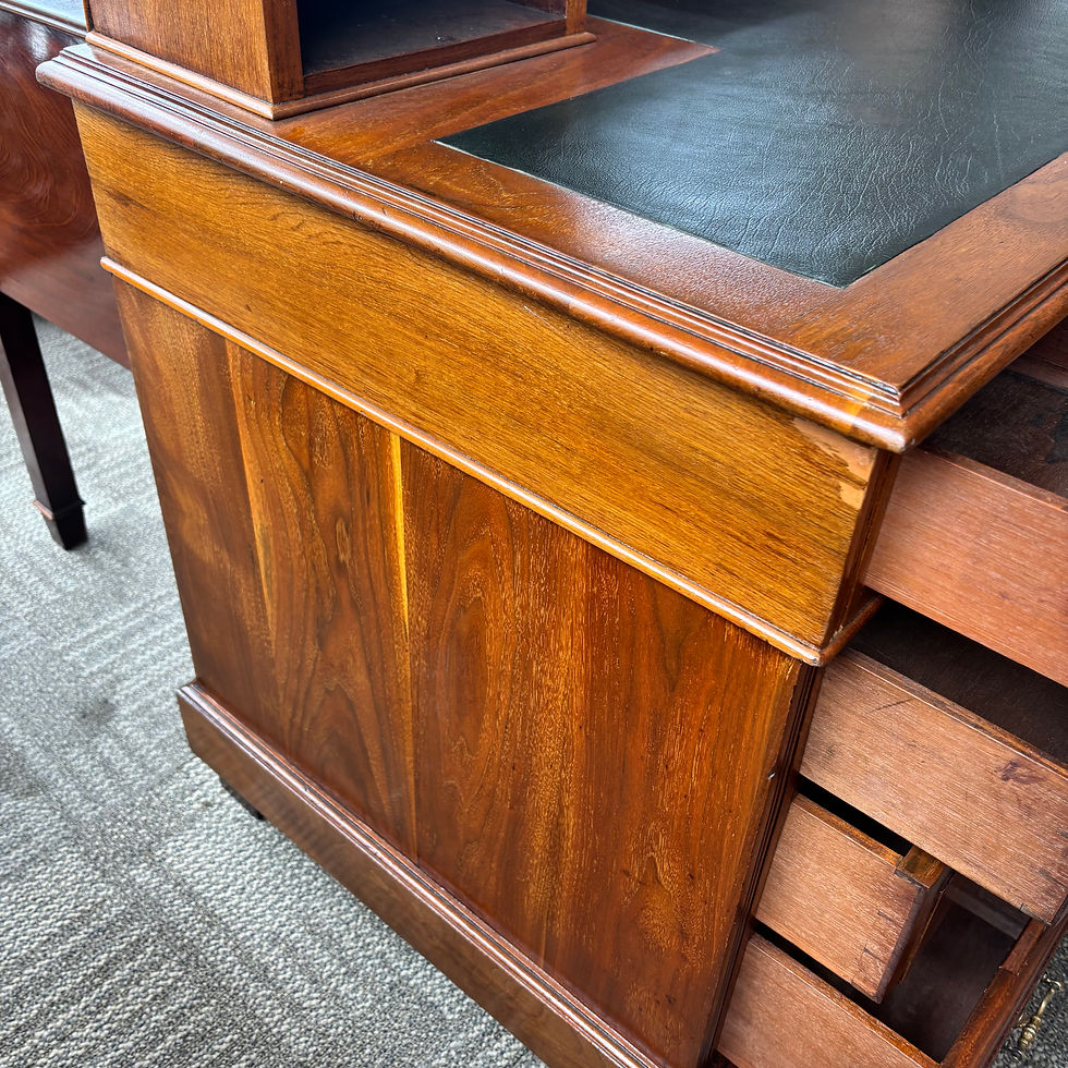 Thumbnail: Beautiful antique Dickinson pedestal writing desk with green leather top