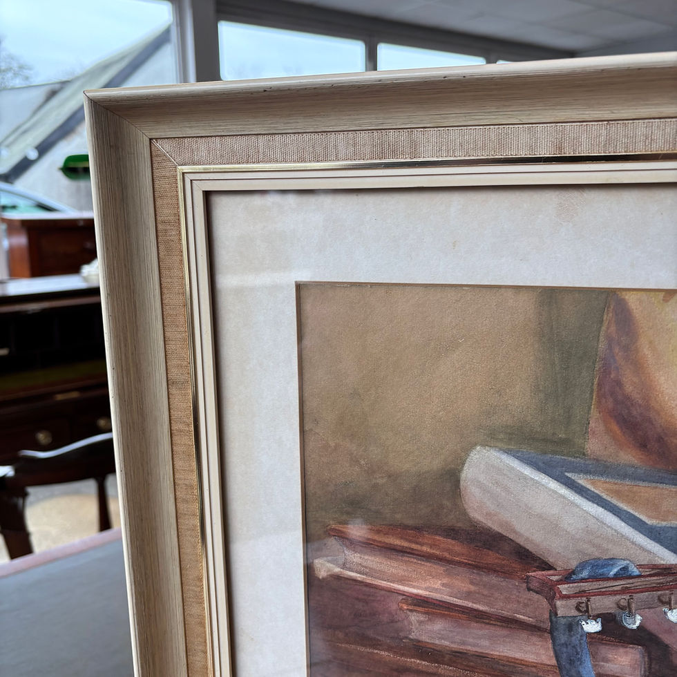 Thumbnail: Early 20th century still life watercolours, depicting books & a guitar