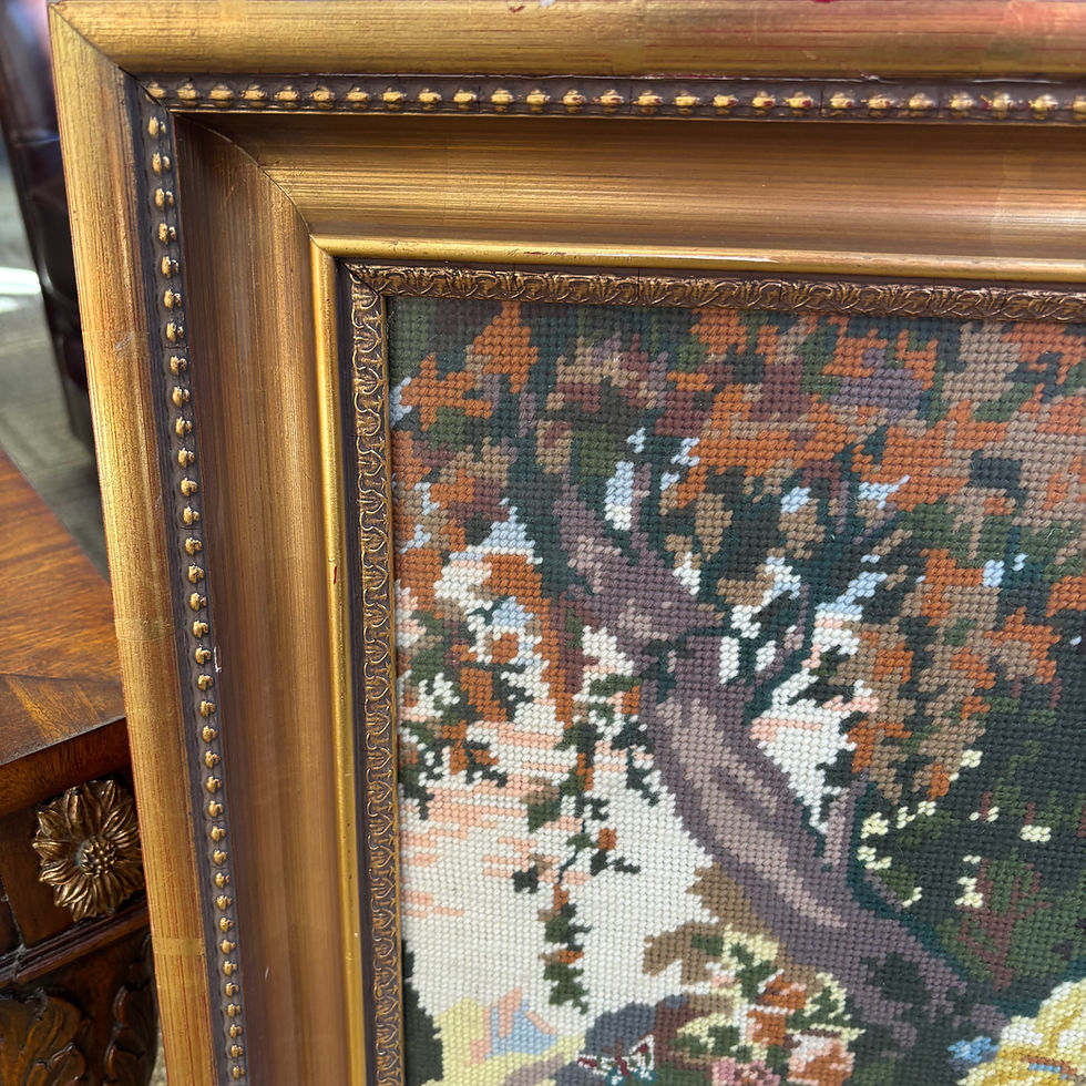 Thumbnail: Gilt framed tapestry behind glass front milady style picture