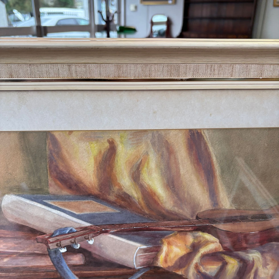 Thumbnail: Early 20th century still life watercolours, depicting books & a guitar