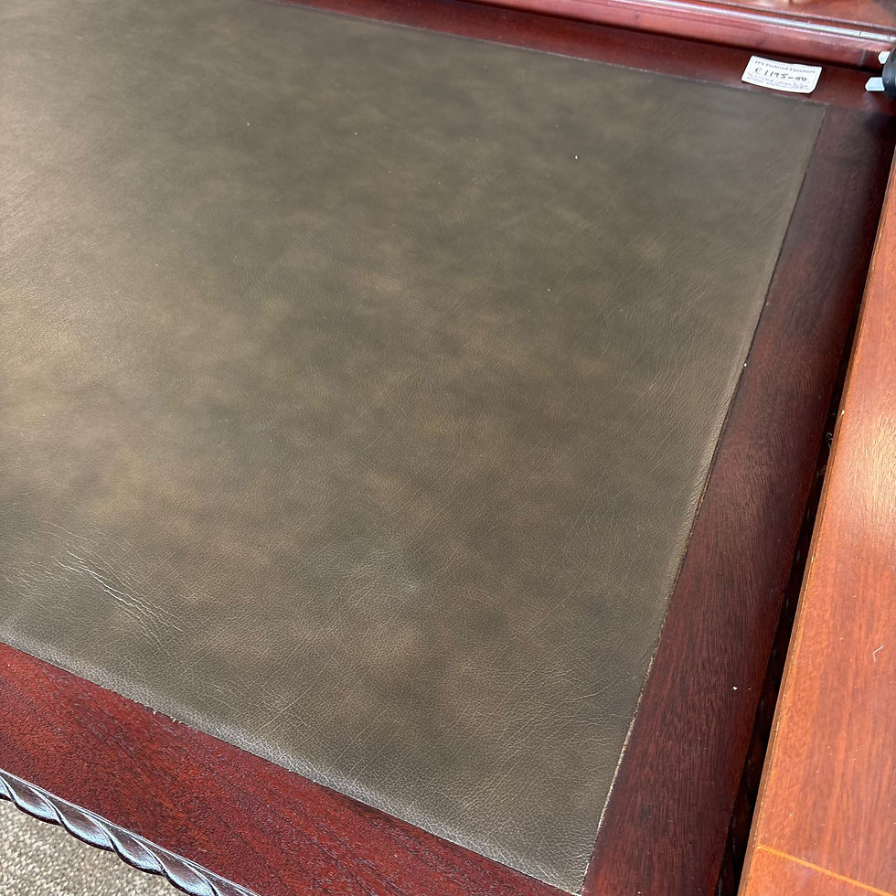 Thumbnail: 19th century mahogany roped edge pedestal writing desk with green leather top