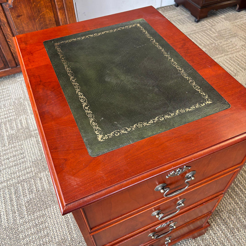 Thumbnail: Gorgeous yew green leather top two drawer  filing cabinet